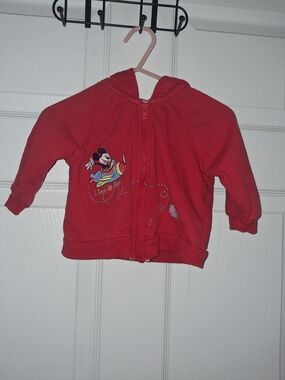 Disney Red Kids Hooded Zip Sweatshirt with Mickey Embroidery